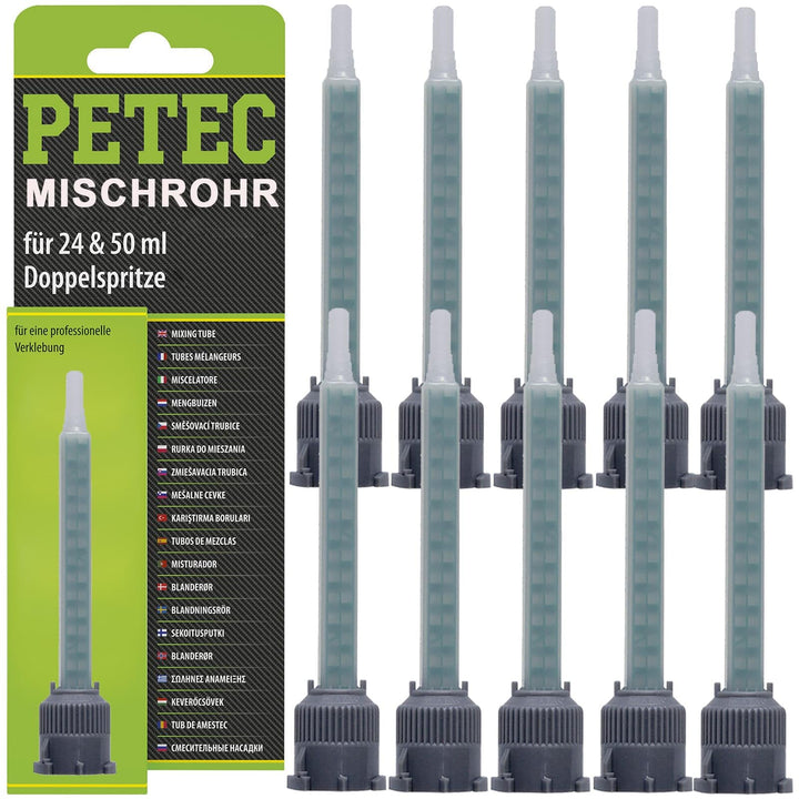 enthält 10x PETEC Mischrohr für Poxy Bibond Plastbond 24 & 50 ML Doppelspritze Spitze