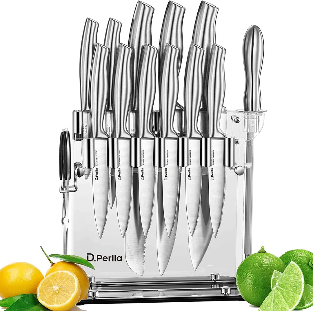 D.Perlla Messerblock, 14 TLG Messer Set, Professionelles Küchenmesser Set aus Edelstahl, Extra Schar