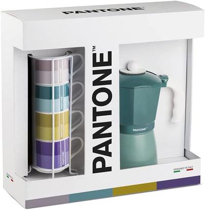 Egan Set mit 4 Kaffeetassen Impil. mit Metalrack Pantone Linear + Moka Blau 6 Tassen, PTCUP/6BE