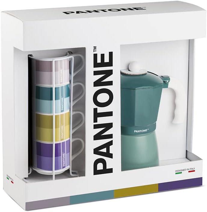 Egan Set mit 4 Kaffeetassen Impil. mit Metalrack Pantone Linear + Moka Blau 6 Tassen, PTCUP/6BE