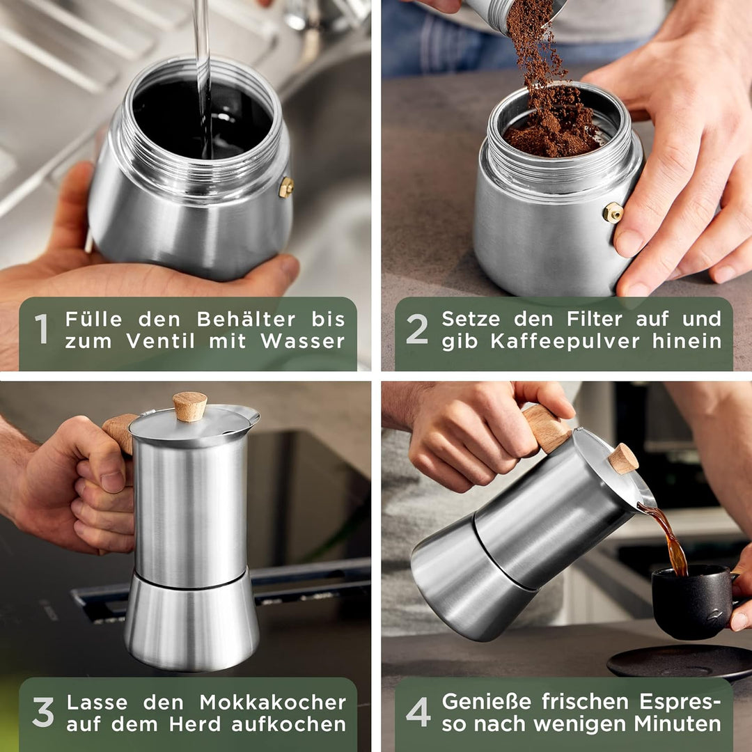 WALDWERK Espressokocher (300ml) - Espressokocher Induktion für alle Herdarten geeignet - Mokkakanne