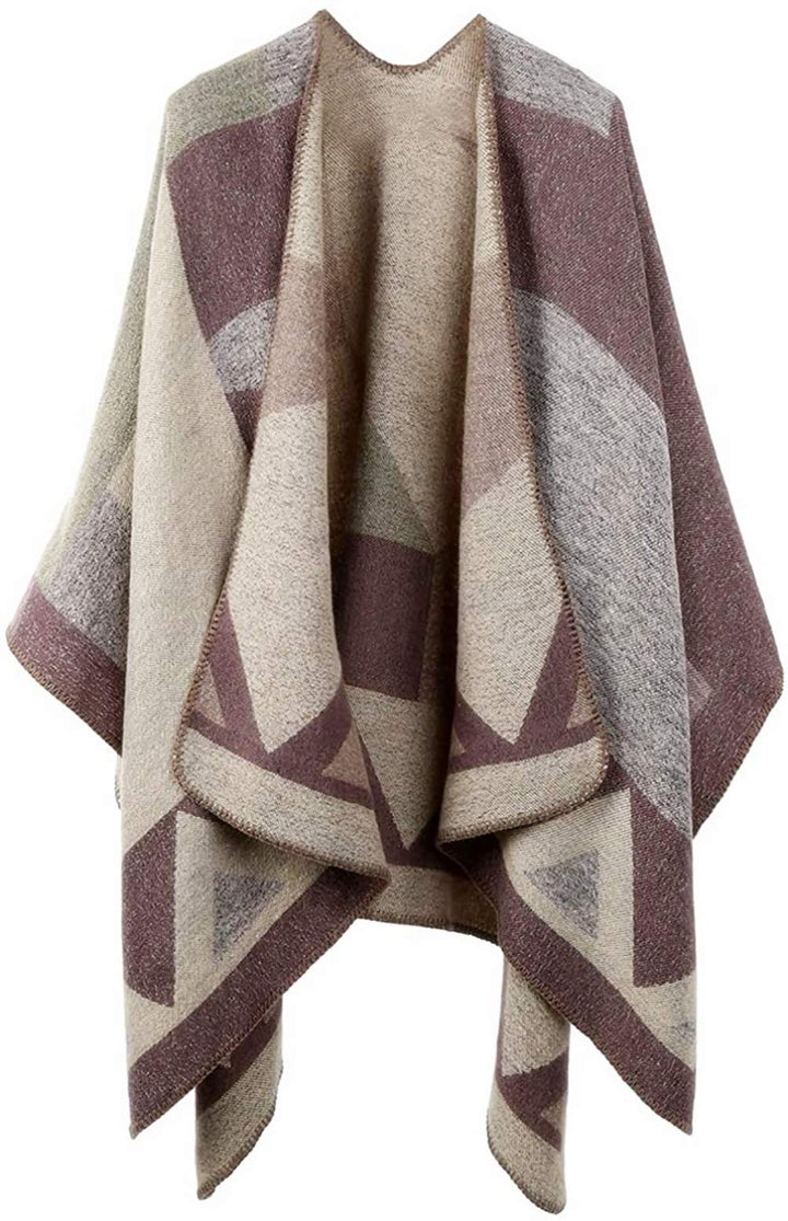 Shmily Girl - Damen Poncho Habe Gestrickt Überdimensionalen Decke Kap-Schal A - Beige Blockfarbe, A