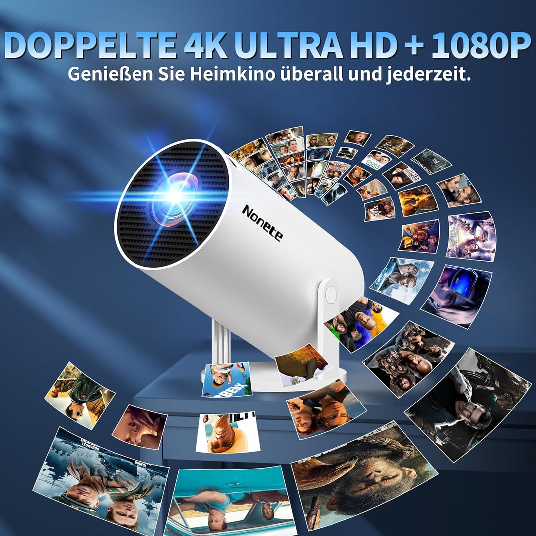 Beamer 4K Projektor Full HD 1080P【2026 Modell】 Mini Beamer mit WiFi 6 und Bluetooth 5.2, Android Tra