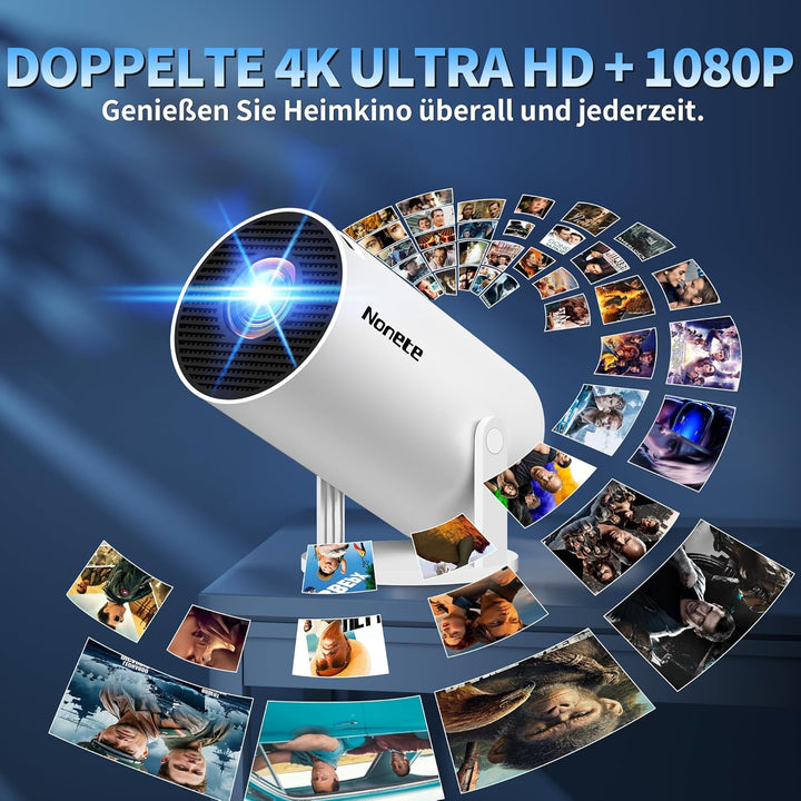 Beamer 4K Projektor Full HD 1080P【2026 Modell】 Mini Beamer mit WiFi 6 und Bluetooth 5.2, Android Tra