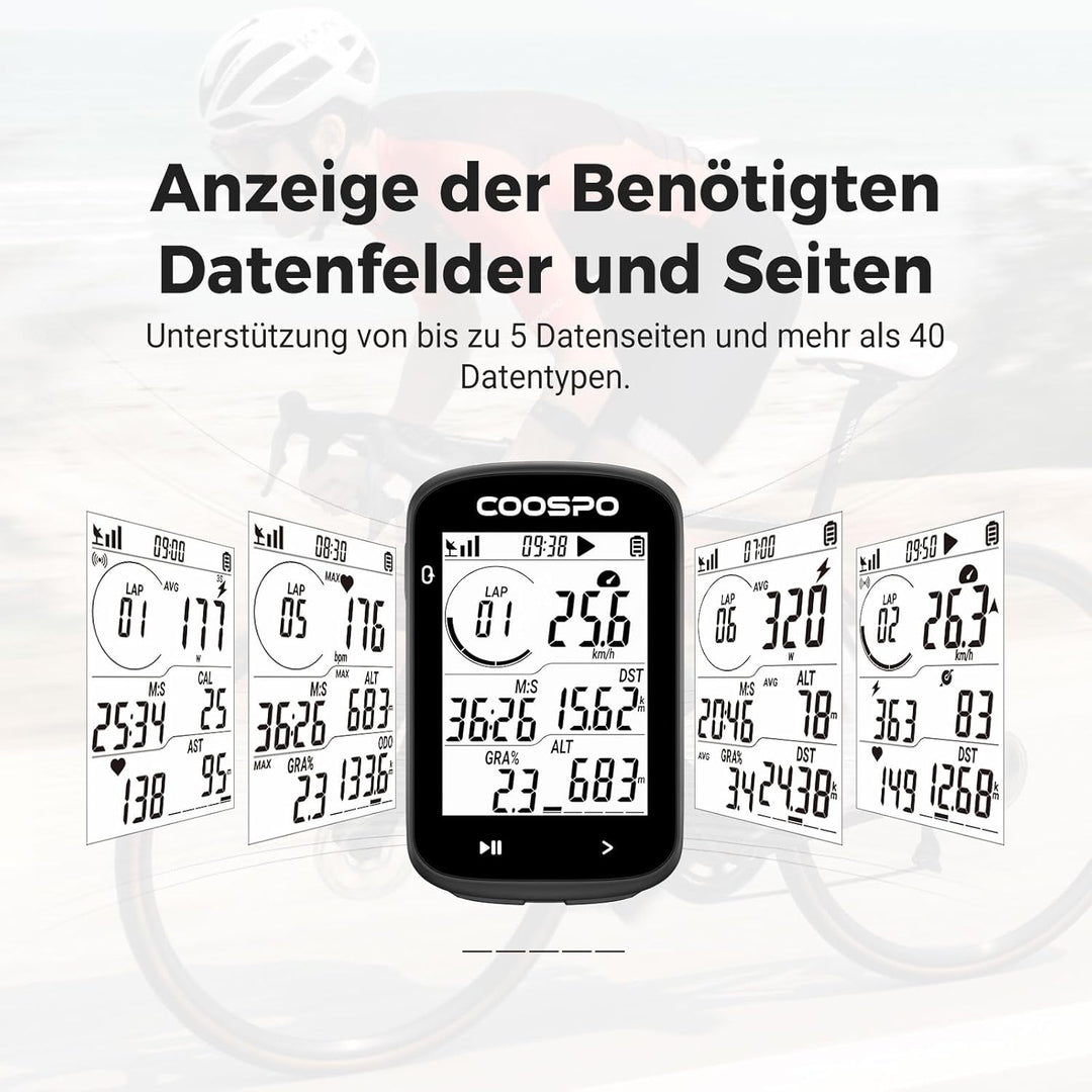 COOPSO CS300 Fahrradcomputer Kabellos, Fahrrad GPS Tacho mit 2,6-Zoll LCD, Bluetooth/ANT+ Ahrrad Com