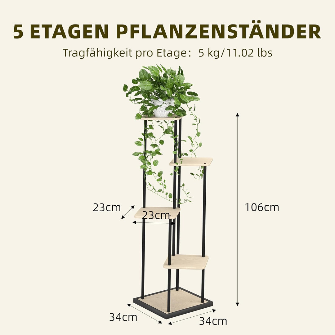 Ribelli 5 Etagen Pflanzenständer, Blumenständer 106 cm, Blumentreppe Blumenregal Pflanzentreppe aus