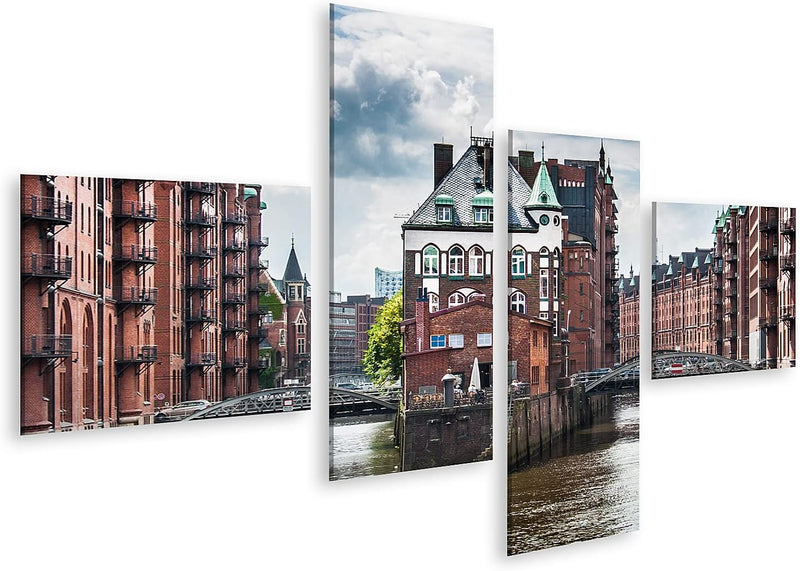 Bild auf Leinwand Berühmten Speicherstadt Mit Dunklen Wolken Vor Dem Sturm In Hamburg Deutschland Wa