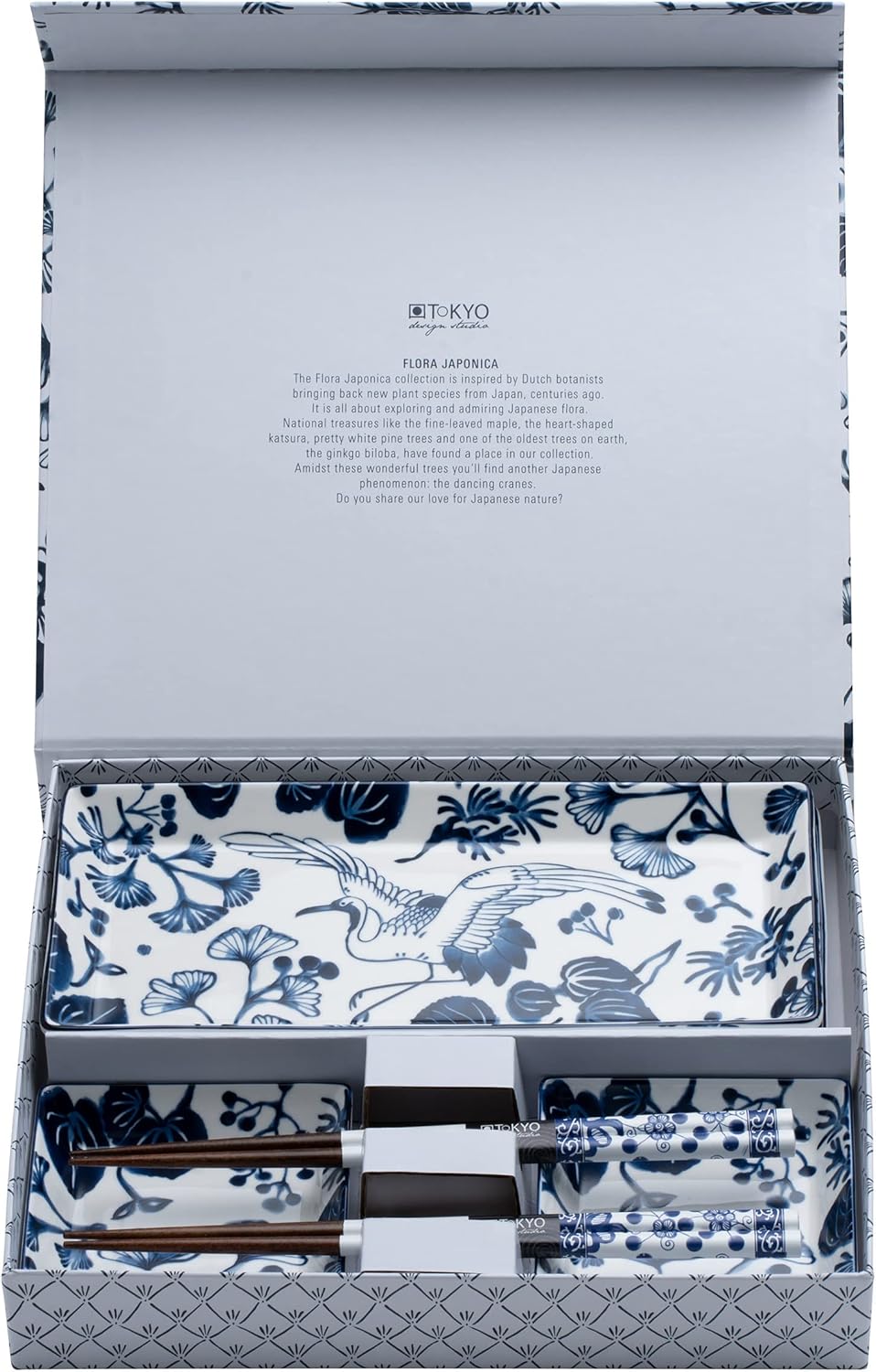 TOKYO design studio Flora Japonica Sushi-Set blau-weiss, 6-TLG, 2X Sushi-Platten, 2X Saucenschalen,