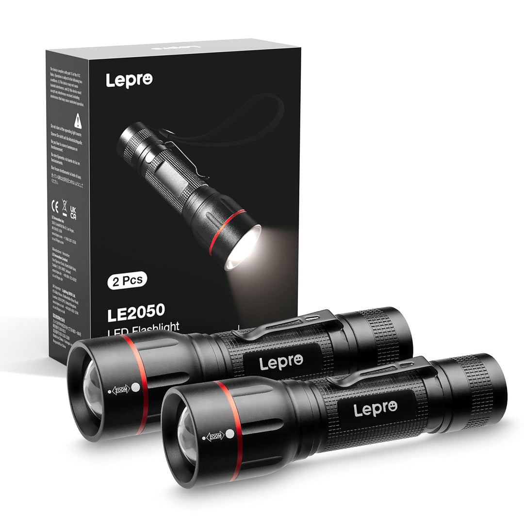Lepro LED Taschenlampe, LE2050 Extrem Hell, mit Clip, Zoombare Handlampe mit 5 Modi, Wasserdichte Fl