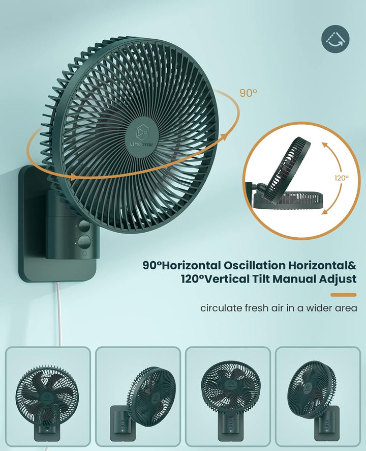 20.3 cm (8 Zoll) oszillierender Wandventilator mit Fernbedienung, Timer und 4 Geschwindigkeitseinste