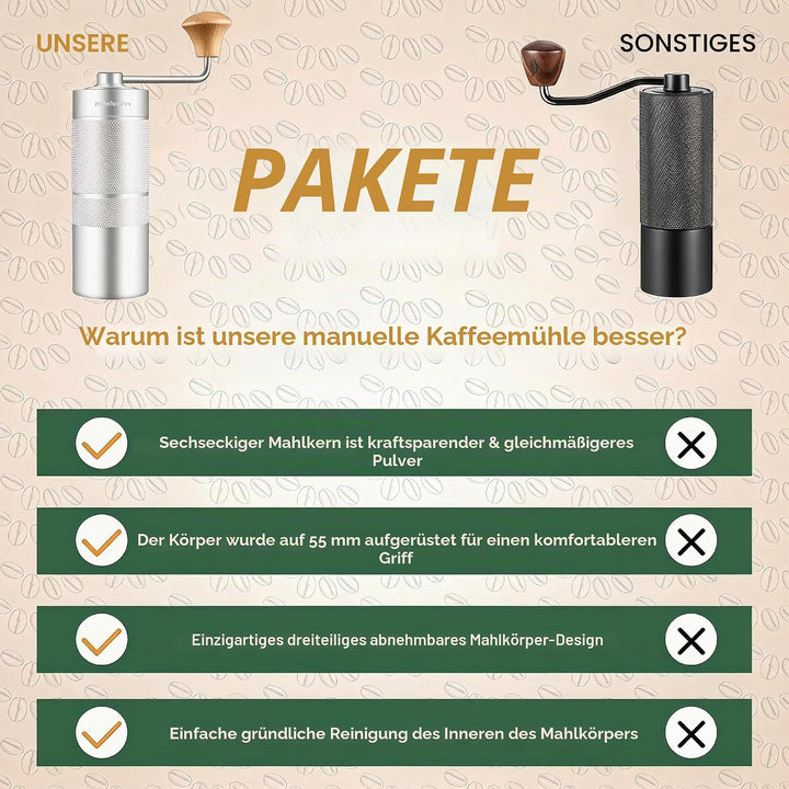 M6 Kaffeemühle Handbuch, Kapazität 25g, Hand Kaffeemühle Sharp Hexagonal Mahlkern, tragbare manuelle