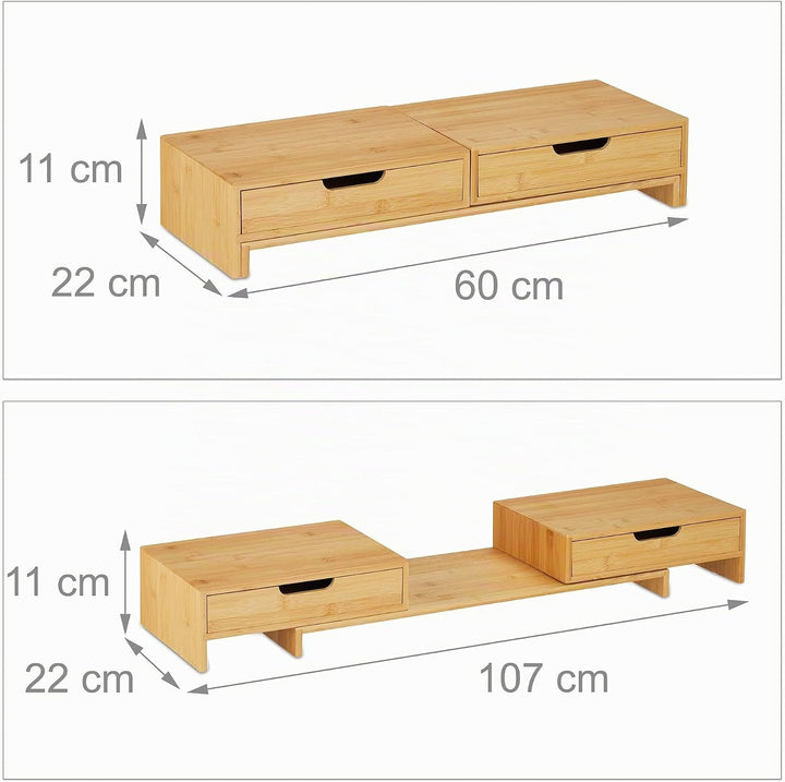 Relaxdays Monitorständer für 2 Monitore, ausziehbar, verstellbar, HBT: 11x107x22 cm, Schreibtisch Mo