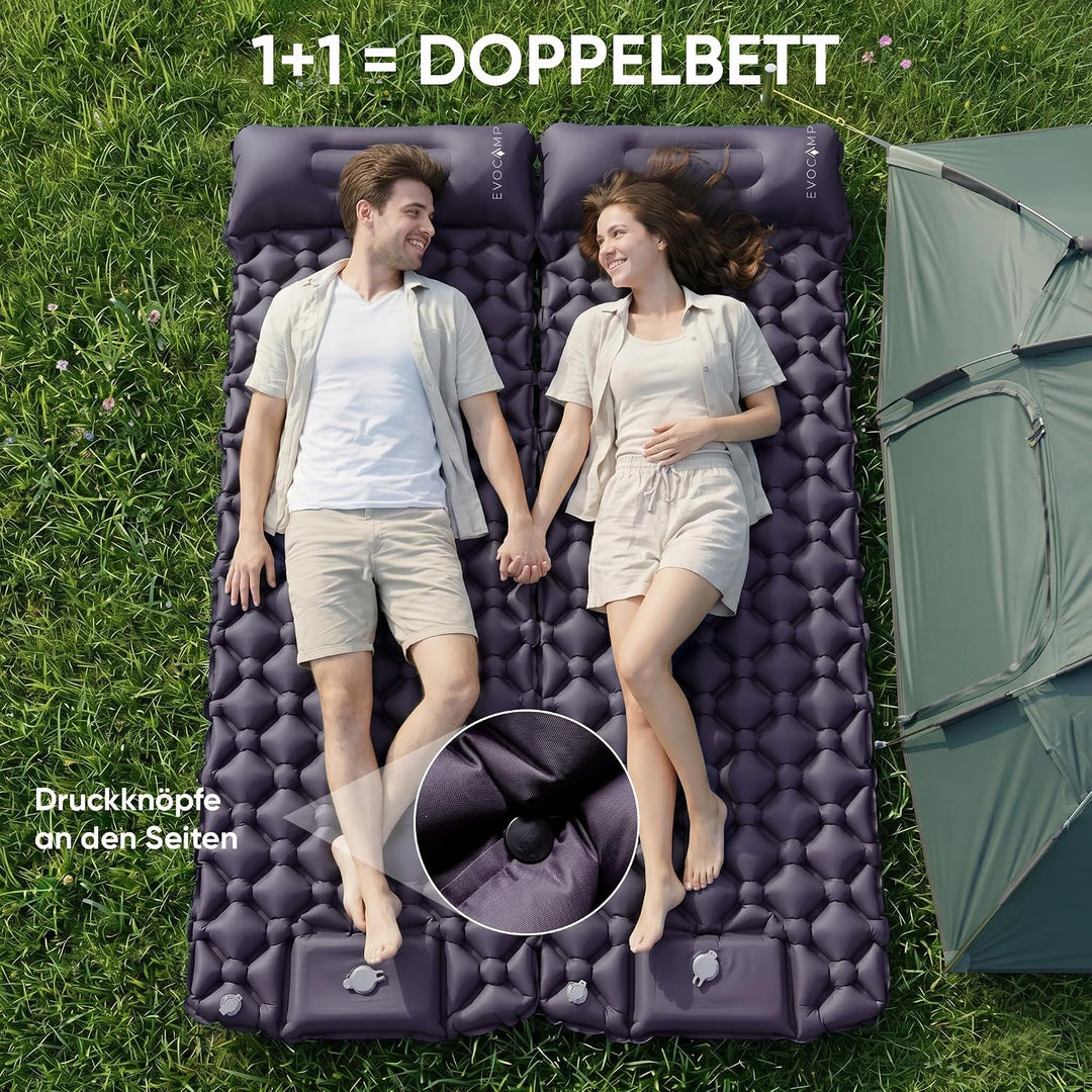 EVOCAMP Isomatte selbstaufblasend Ultraleicht, Camping Matratze, 195x60, mit integrierter Fusspumpe