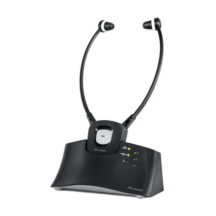 Meliconi HP Steto Digital, Drahtloser TV-Stereo-Kopfhörer + Ladestation, Stethoskop-TV-Kopfhörer mit
