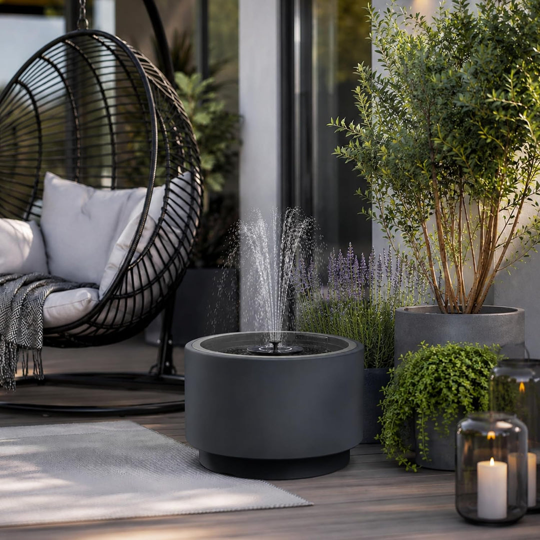 Solarbrunnen Set für draussen - Solar Springbrunnen mit Akku Ø 47x30 cm Schale anthrazit Anthrazit Ø