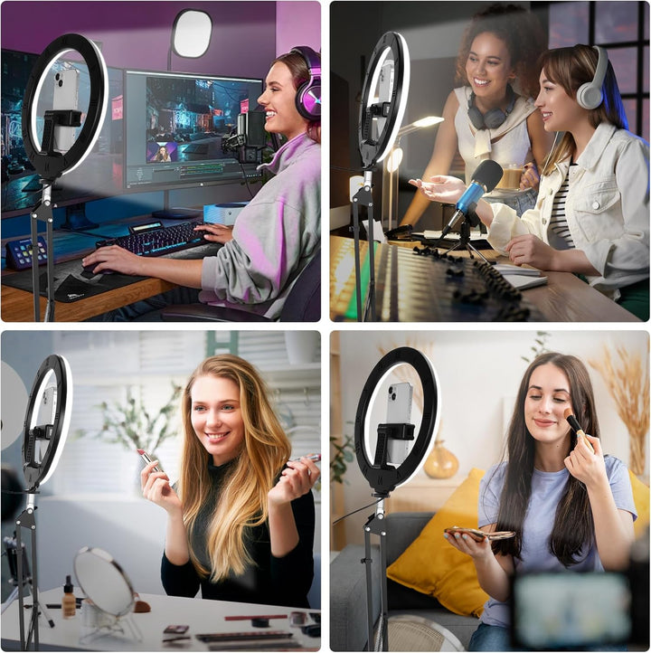 Ringlicht Mit Stativ,Handy Overhead Stativ 10,Dimmbares LED-Ringlicht,RGB Ring Light,Tisch Selfie Li