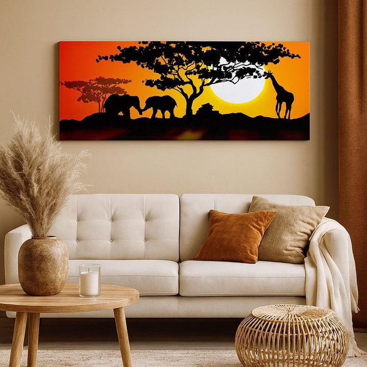 Wandbilder Dekoration Wohnzimmer Tiere Safari Savanne Giraffe Panorama Bilder auf Leinwand 120x50cm