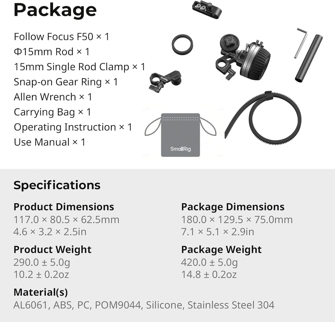 SMALLRIG Follow Focus F50 mit stufenloser dynamischer Dämpfungshebeleinstellung und A/B-Anschlägen,