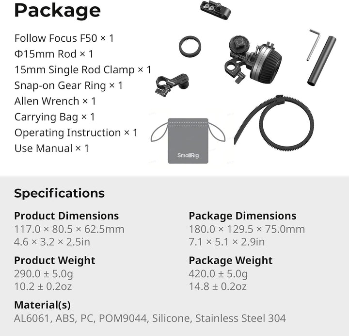 SMALLRIG Follow Focus F50 mit stufenloser dynamischer Dämpfungshebeleinstellung und A/B-Anschlägen,