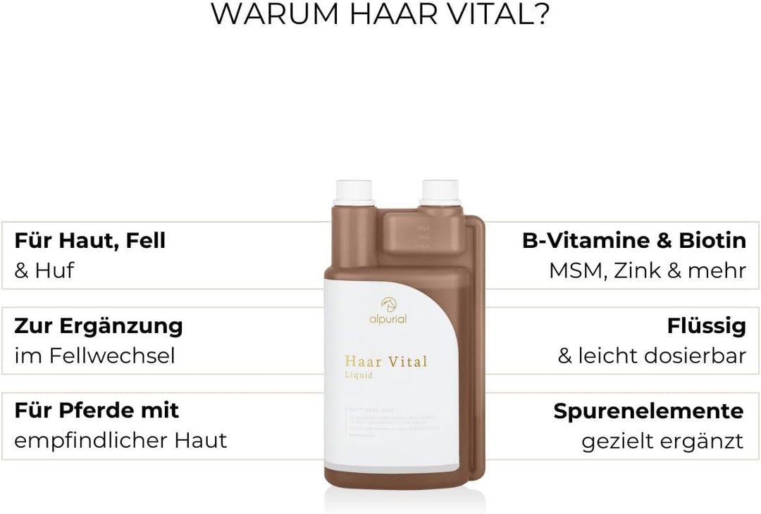 Alpurial Haarvital – unterstützt den Fellstoffwechsel – für glänzendes Pferde Fell – auch im Fellwec