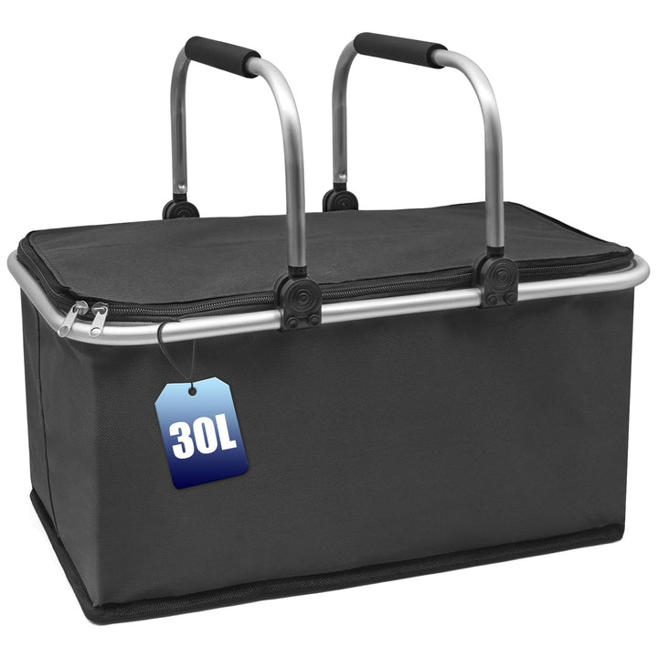 Einkaufskorb 30L, Grosse Einkaufskorb Kühltasche Wasserabweisendes, Thermokorb Einkaufskörbe mit Alu