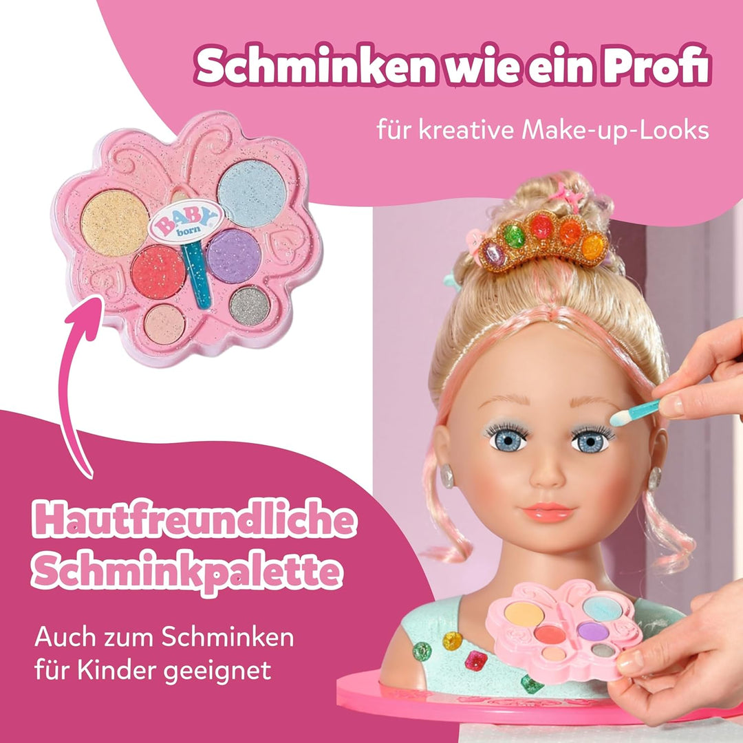 BABY Born Stylingkopf Prinzessin, Puppenschminkkopf für Kinder mit Langen blonden Haaren inkl. Schmi