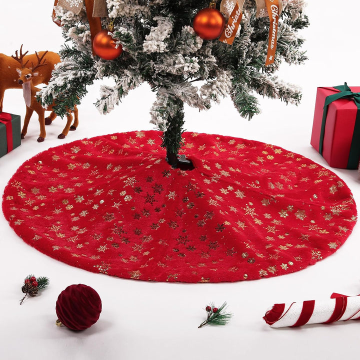 Weihnachtsbaum Rock Rot Weihnachtsbaumdecke Round Plüsch Christmasbaumdecke Glitzer Schneeflocke Fel