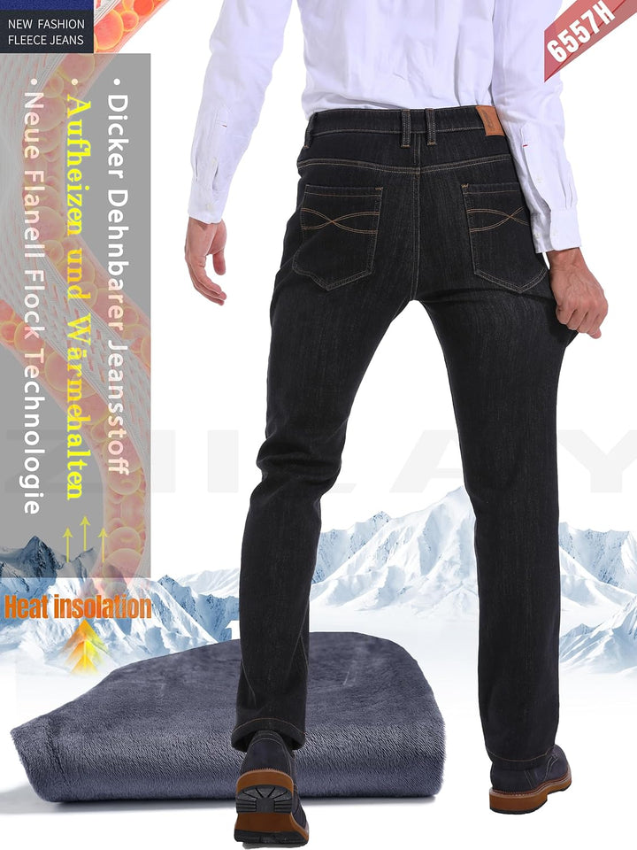 ziilay Thermojeans Herren Thermohose Schneehose gefütterte Winterhose Winterjeans mit Fleece gefütte