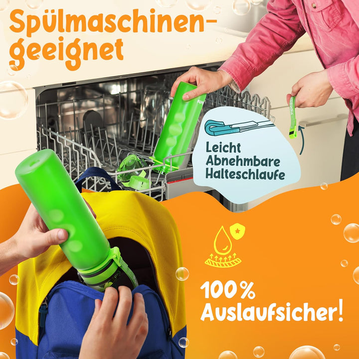 Funkelfuchs® - Trinkflasche für Kinder – 500ml, Grün – Kohlensäure geeignet - 100% auslaufsicher - W