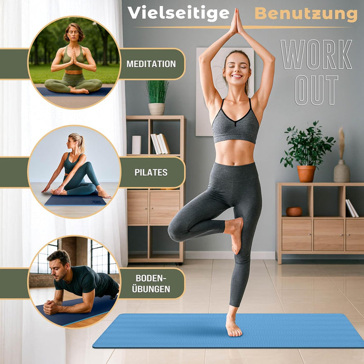 Yogamatte Phthalatfrei | Gymnastikmatte rutschfest | Fitnessmatte schadstofffrei | Trainingsmatte mi