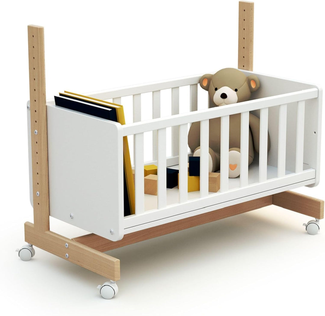 AT4 - Umwandelbare Co-Sleeping-Wiege CONFORT Holz Weiss und Buche Lackiert 40 x 80 Kinderbett Weiss/