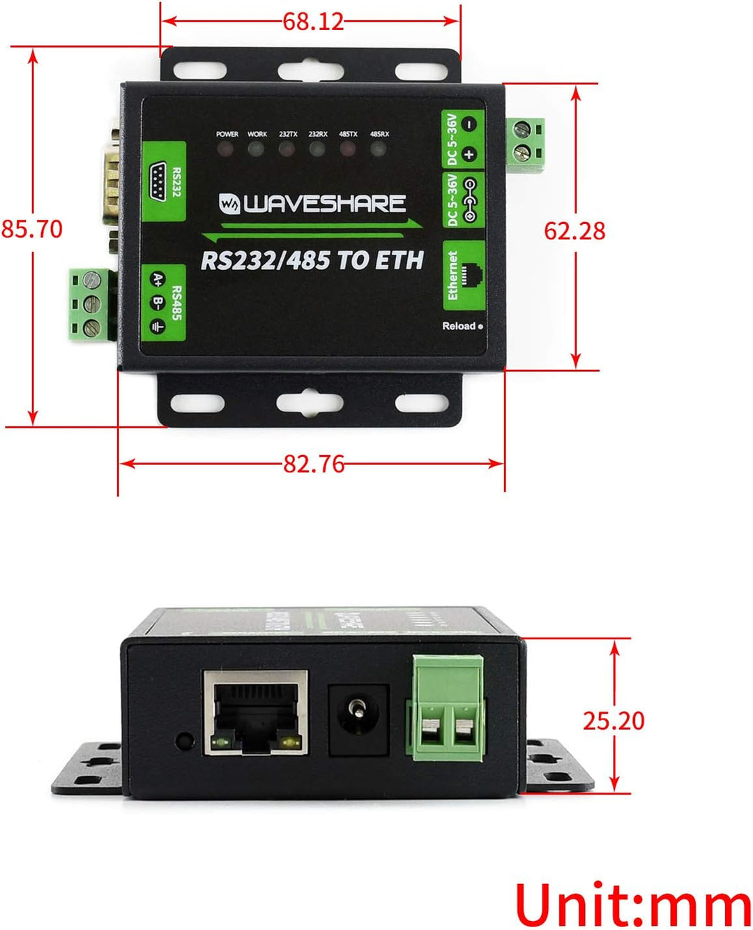 Waveshare Industrial Converter RS232 or RS485 to Ethernet Enables Bi-Directional Transparent Data Tr