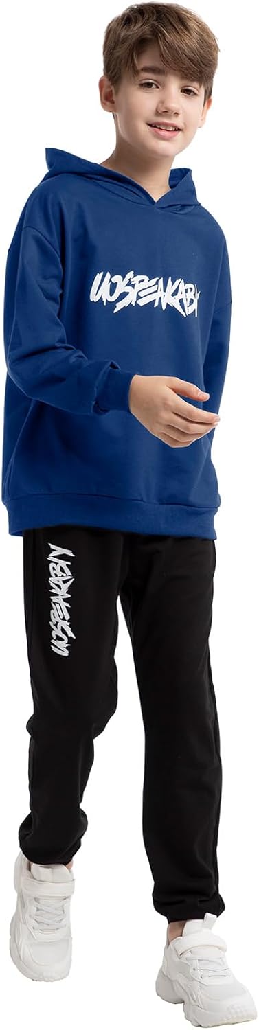 amropi Jungen Hoodie Trainingsanzug Sweatshirt Top und Hose Kleidungsset 2-15 Jahre 4-5 Jahre Blau K