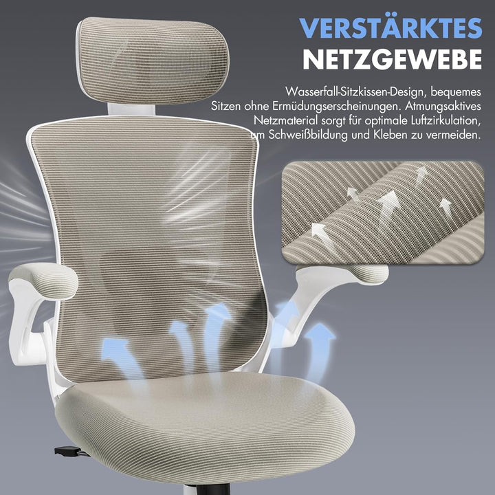 COLAMY Bürostuhl Ergonomisch, Netz-Schreibtischstuhl mit Verstellbarer Kopfstütze, Chefsessel Office