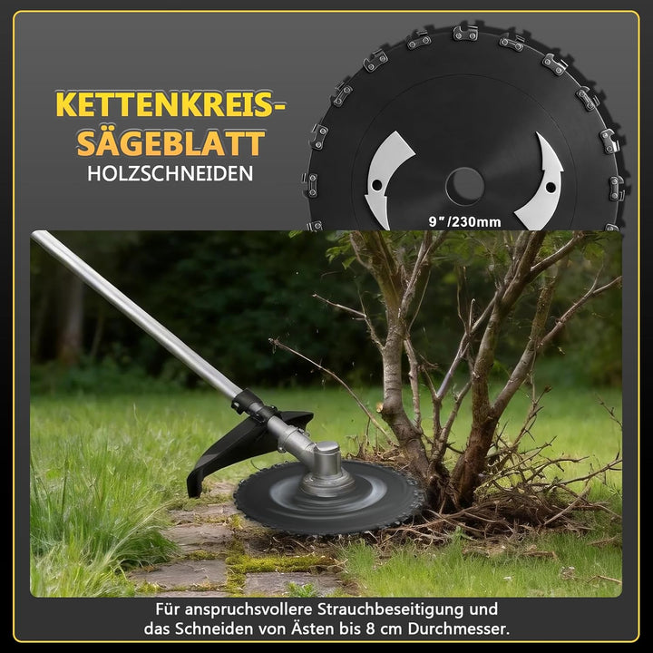 4-IN-1 Rasenmäher-Werkzeugset inkl. Profi 230 mm Unkrautbürste für Freischneider, 25,4 mm Sägeblatt,