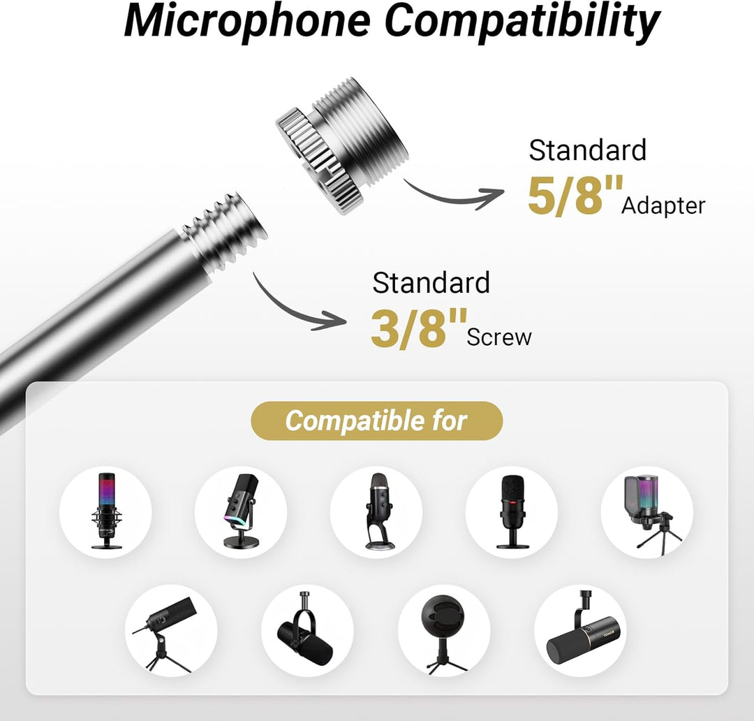 TONOR Mikrofonarm, Niedrigprofil-Mikrofonarm, voll einstellbarer Mikrofonständer mit Tischklemme, Sc