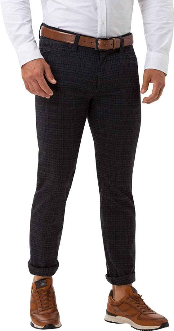 BRAX Herren Jeans Hose Cadiz C Wolloptik Twillstretch Darkblue Kariert 32W / 32L Marine, 32W / 32L M