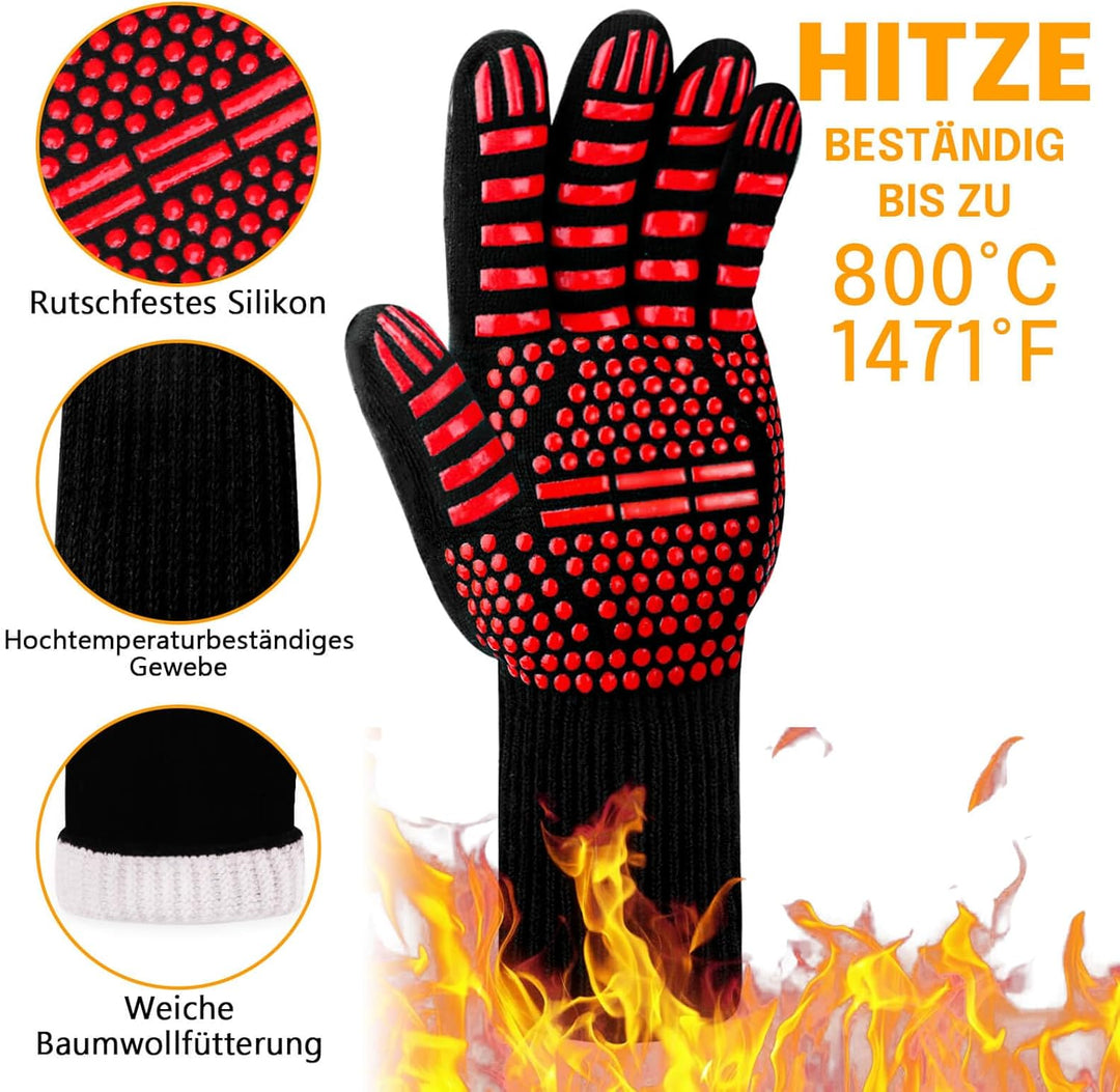 Reinalin Grillhandschuhe Hitzebeständig bis 800°C, Ofenhandschuhe Topfhandschuhe Feuerfeste Handschu