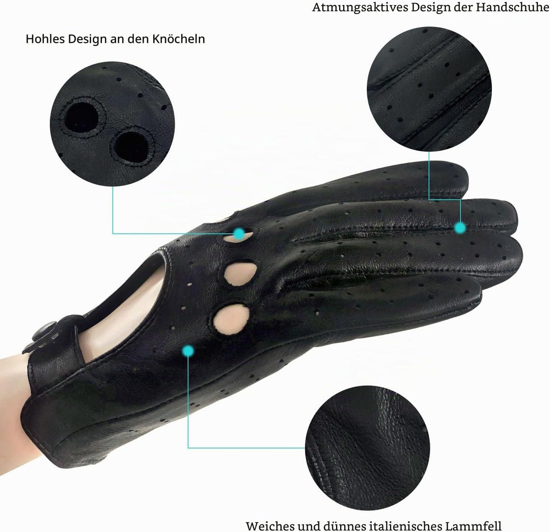 ZLUXURQ Damen Retro Weiche nd Dünne Ausgezeichnete Lammfell Leder Qualität Touchscreen Fahrhandschuh