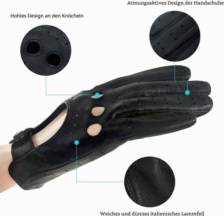 ZLUXURQ Damen Retro Weiche nd Dünne Ausgezeichnete Lammfell Leder Qualität Touchscreen Fahrhandschuh