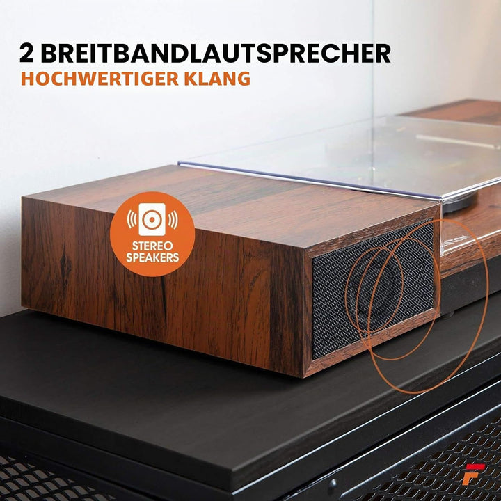 Fenton RP165C Bluetooth Plattenspieler mit Lautsprecher, Schallplattenspieler, Abdeckhaube, Auto Sto