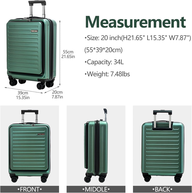 TydeCkare 20" Handgepäck mit Laptopfach, 55x40x20cm, Airline Kompatibel, 34L Hartschalenkoffer Klein