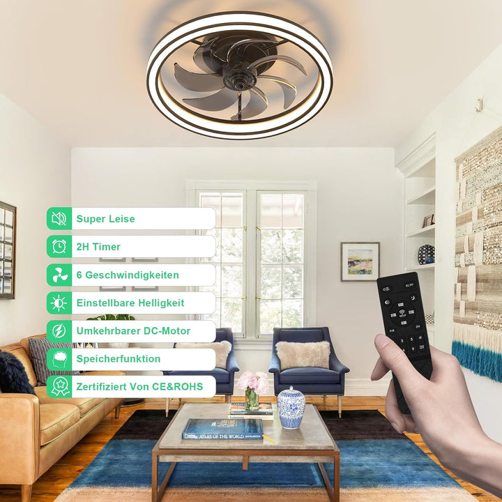 Deckenventilator mit Beleuchtung, 3 Farbtemperatur und 6 Geschwindigkeiten Deckenventilator mit Lamp