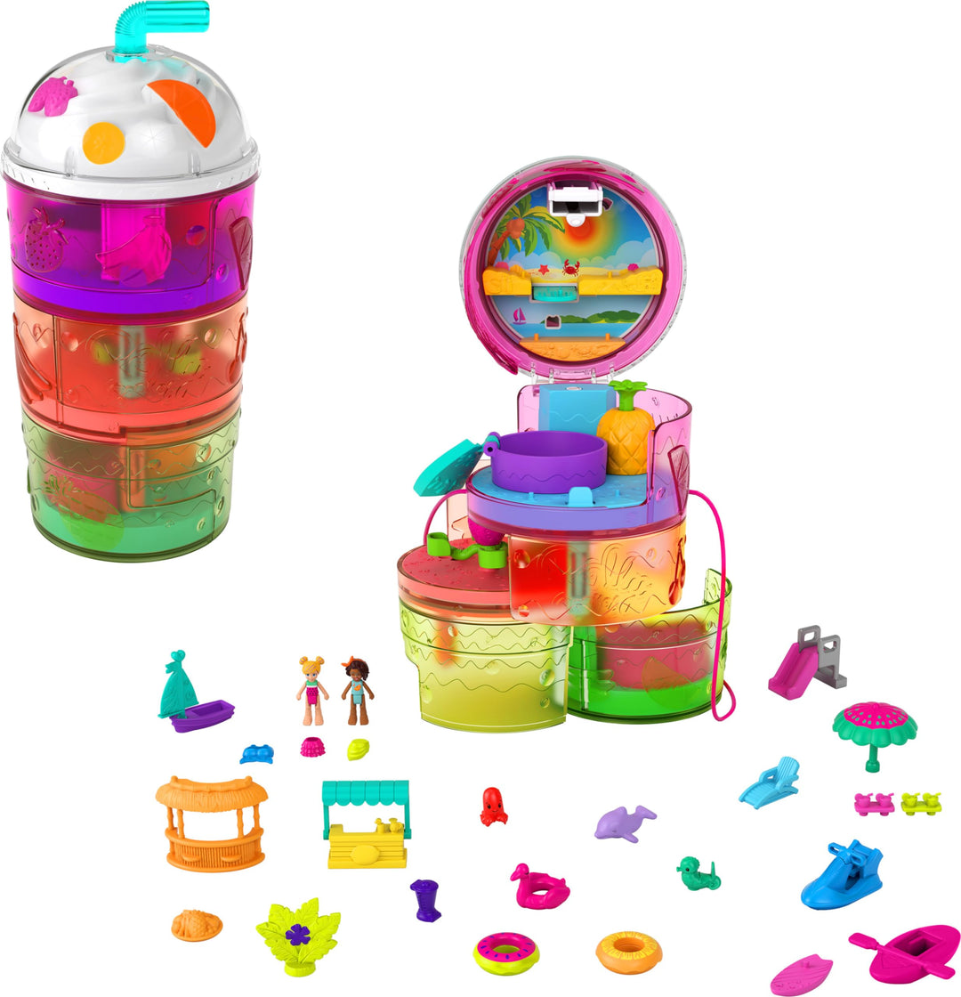 Polly Pocket HFP99 - Ausklappspass-Schatulle Fruchtsmoothie, Spielset in Form eines tropischen Fruch