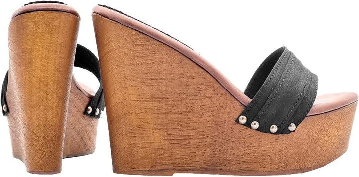 Kiara Shoes 13 cm hohe Damen Clogs mit Schwarz Band - KZ3101 NERO (38 EU, SCHWARZ) 38 EU Schwarz, 38