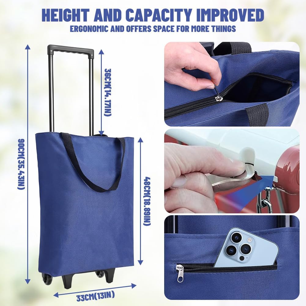 Einkaufstrolley Klappbar 30L, 2-in-1 Einkaufswagen Modern mit Tasche, Leichter Shopping Trolley bis