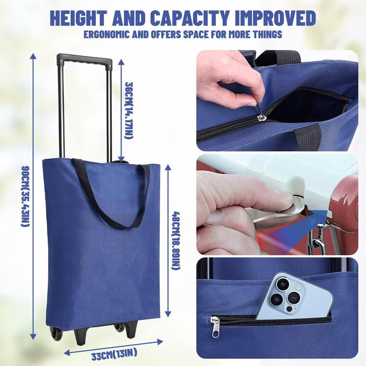 Einkaufstrolley Klappbar 30L, 2-in-1 Einkaufswagen Modern mit Tasche, Leichter Shopping Trolley bis