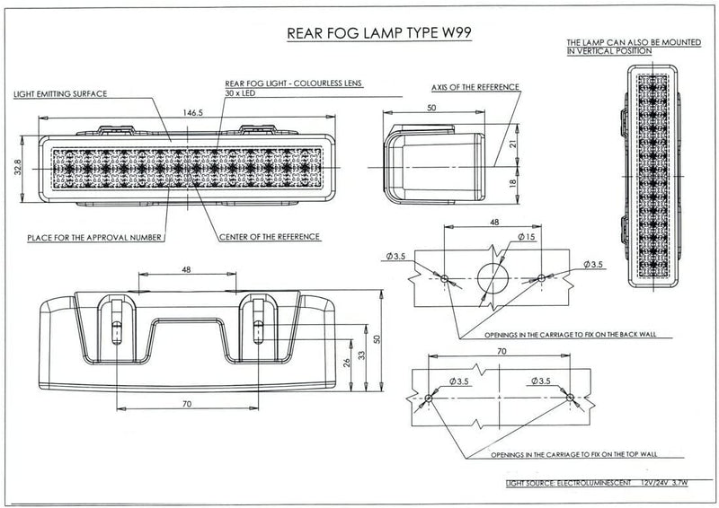 MelTruck® LED Nebelschlussleuchte W99 Leuchte Nebellicht 12V 24V für Anhänger LKW E20