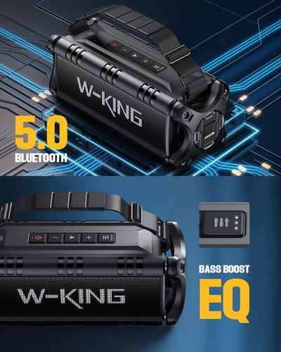 Bluetooth Lautsprecher, W-KING 50W Musikbox mit Enormer Bass/EQ/Powerbank/24H Akku/Wasserdicht IPX6