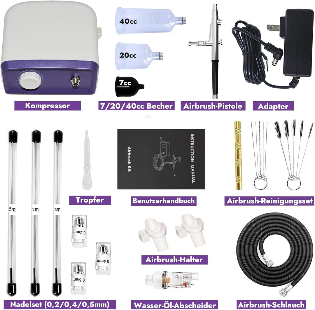 50 PSI Airbrush Set mit tragbarem Kompressor, Dual Action Multi Funktion Airbrush Set mit 0,2/0,4/0,